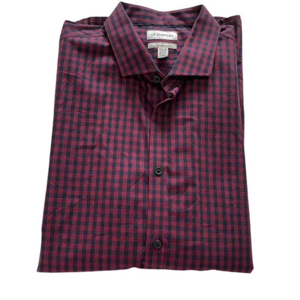 Le Chateau Mens Plaid Button Down Long Sleeve Tailored Fit Dress Shirt Sz XL